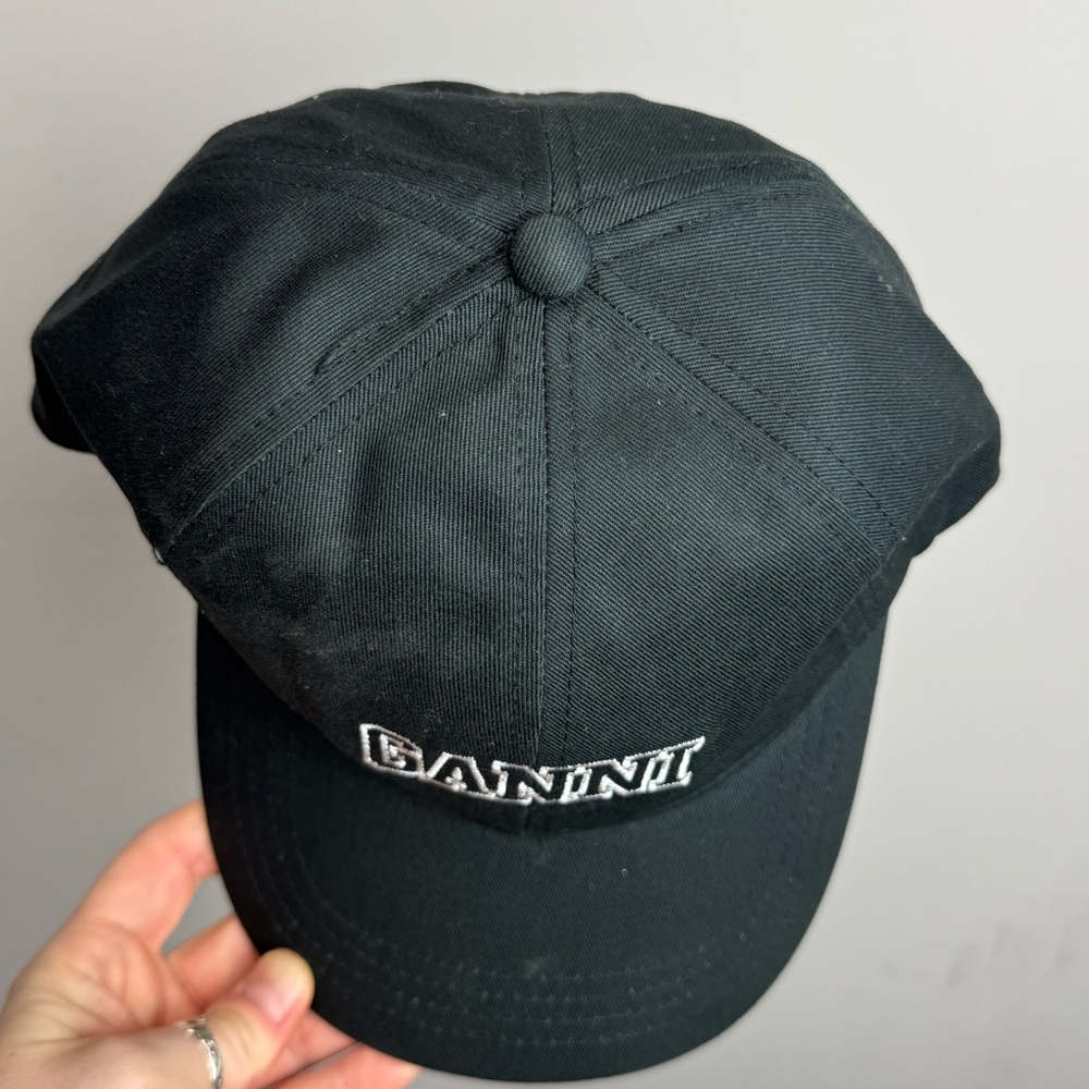 GANNI Embroidered Cotton Baseball Cap Black - Picture 6 of 11
